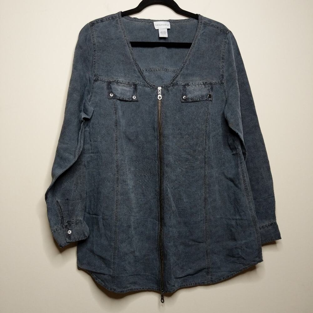 Soft Surroundings Shirt/Jacket Gray Shacket Zip Linen Rayon L